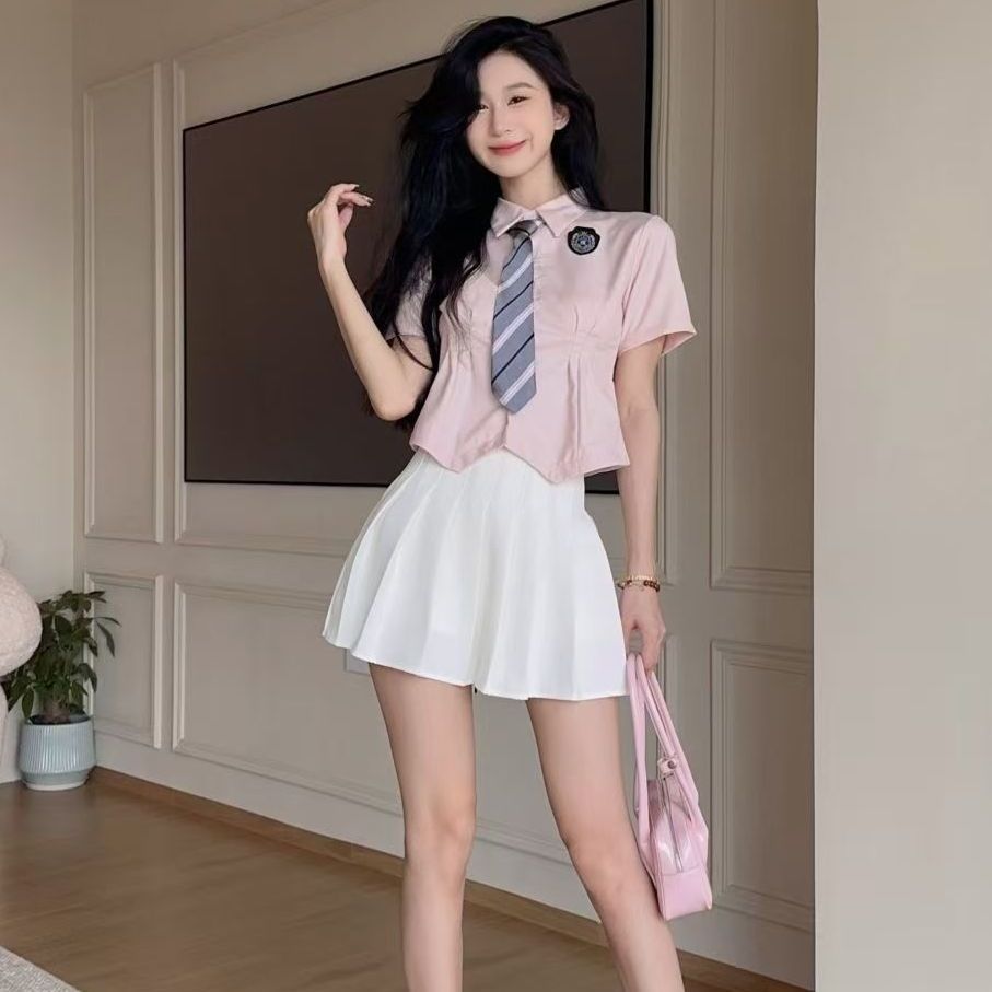 2025新款美式学院风JK制服百褶裙连衣裙子迪士尼穿搭两件套装女夏