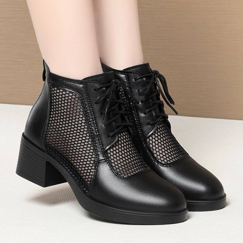 女网靴短靴妈妈凉鞋靴中跟女士凉鞋网纱透气镂空气质软底网面靴子,女鞋,时装靴,淘宝优惠券,粉丝福利购,淘宝优惠卷
