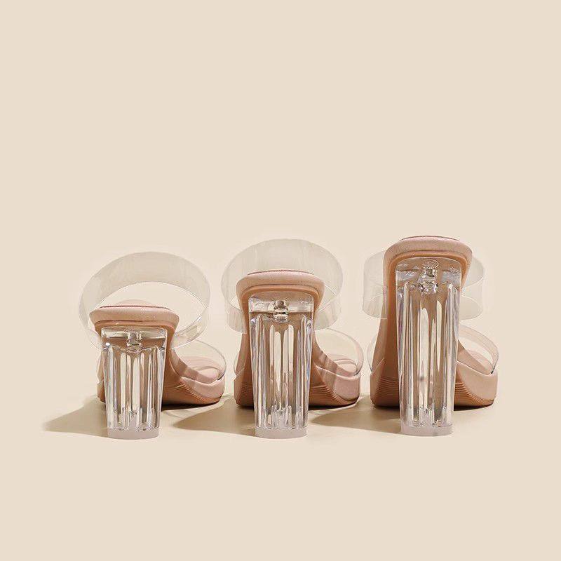 踩屎感一字带透明水晶超高跟防水台粗跟超软凉拖鞋女方跟夏季凉鞋,女鞋,一字拖,淘宝优惠券,粉丝福利购,淘宝优惠卷