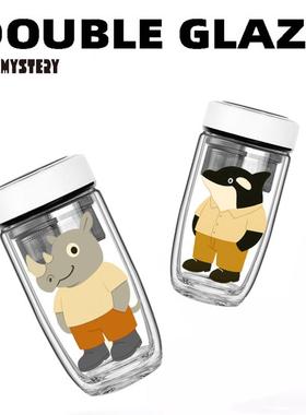 美国CUPMYS男TERY双层玻璃杯商务水杯分离茶隔可众HSIFGIHI携式生