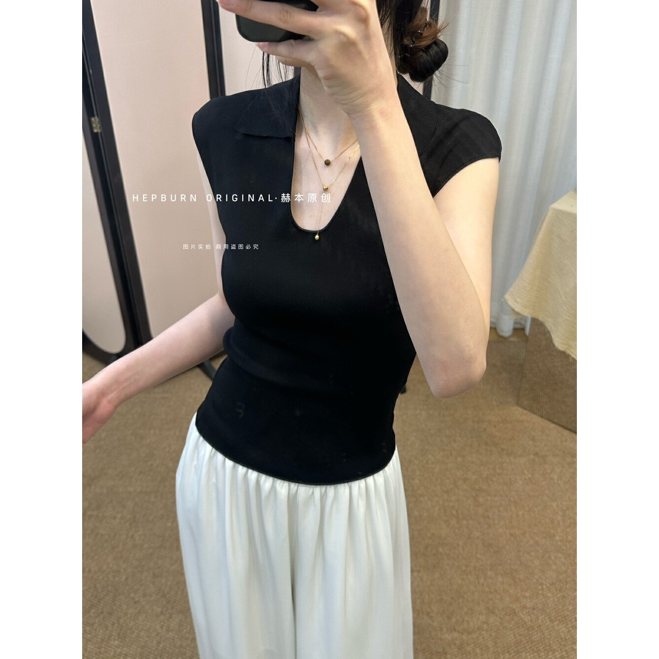 法式复古冰丝polo无袖u领t恤女针织衫坎肩女装夏高级感设计感上衣,女装/女士精品,T恤,淘宝优惠券,粉丝福利购,淘宝优惠卷