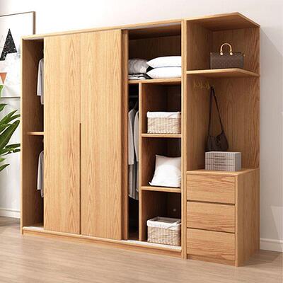 实木衣柜家用卧室推拉门松木大全实装木现代简约易安储物纳收EEX