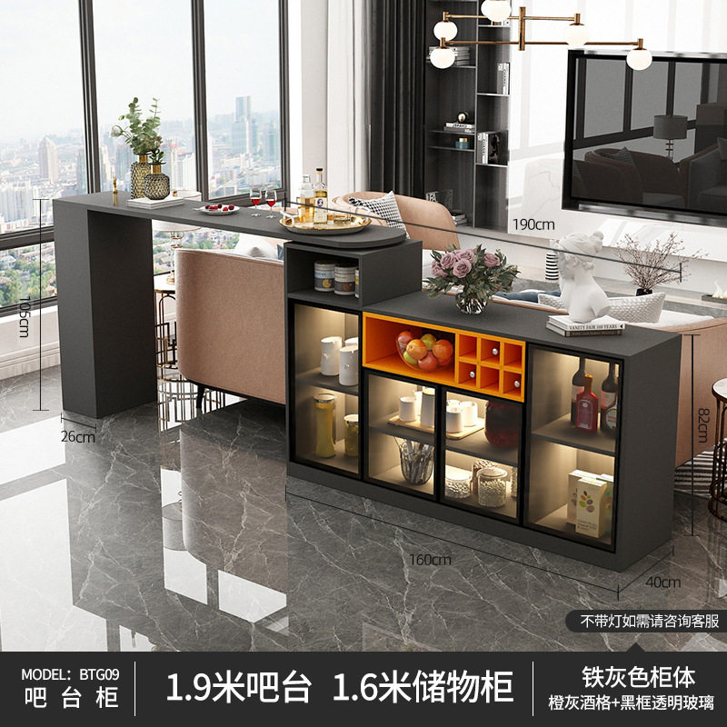 餐边柜厨房吧台餐桌一体家用转角轻奢吧台柜简约客厅伸缩隔断酒柜