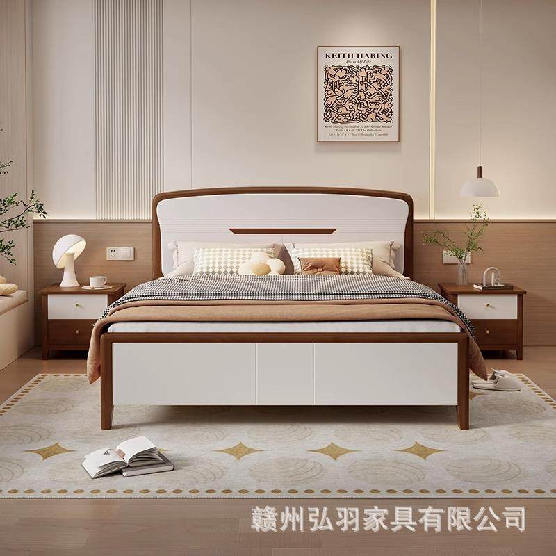 实木床简约大床现代QX-6605#白色轻静音小款.8米杏色1奢1.5米双人