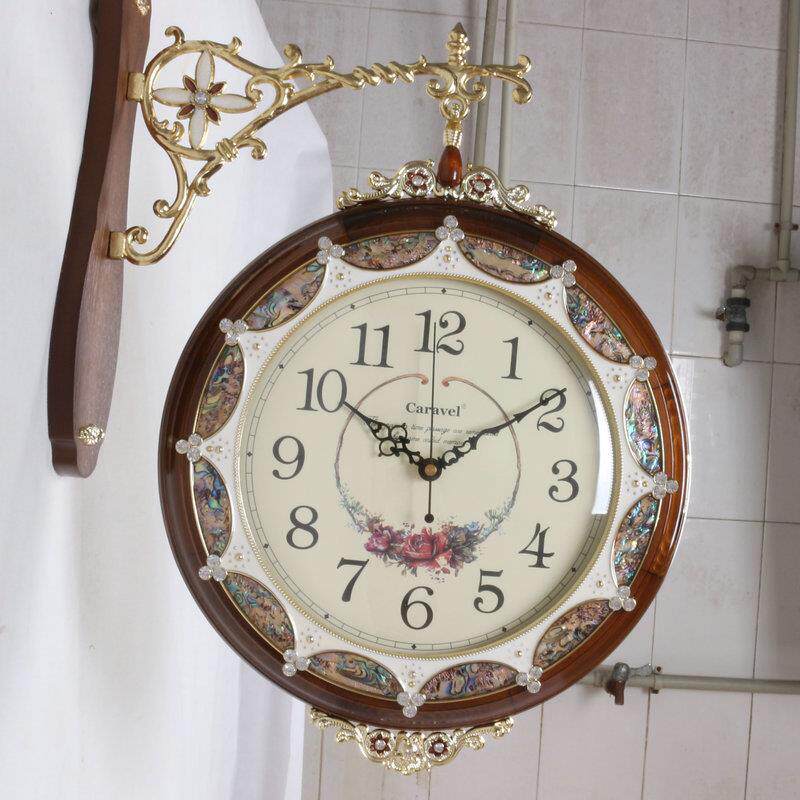 厂w80家直挂销典欧式尚创意时双面钟书房卧室静音挂古钟