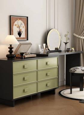 实烤中撞古风多巴胺梳台斗HVP柜一体床尾妆柜色L型木复古化妆桌