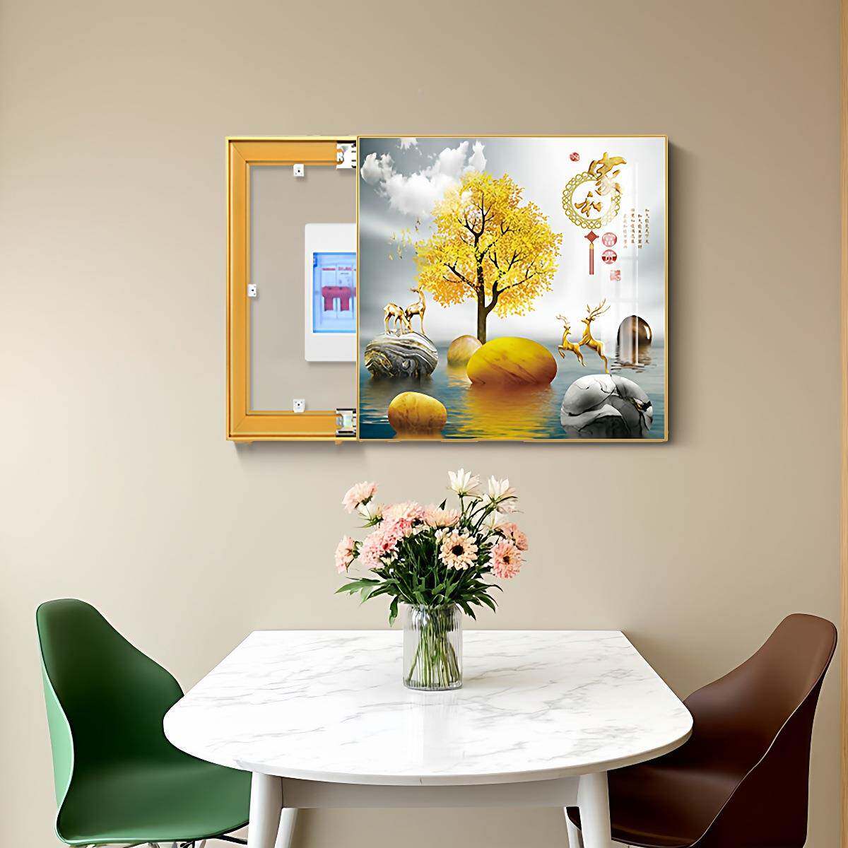 电新中式电箱表装饰画正方形免孔打202982596935新款配箱强弱电箱