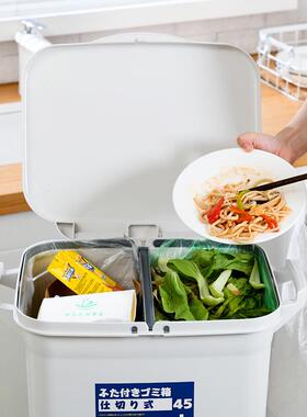 日式家用厨层分类垃圾桶BVU湿分离脚踏双大号房干按压式自动开盖