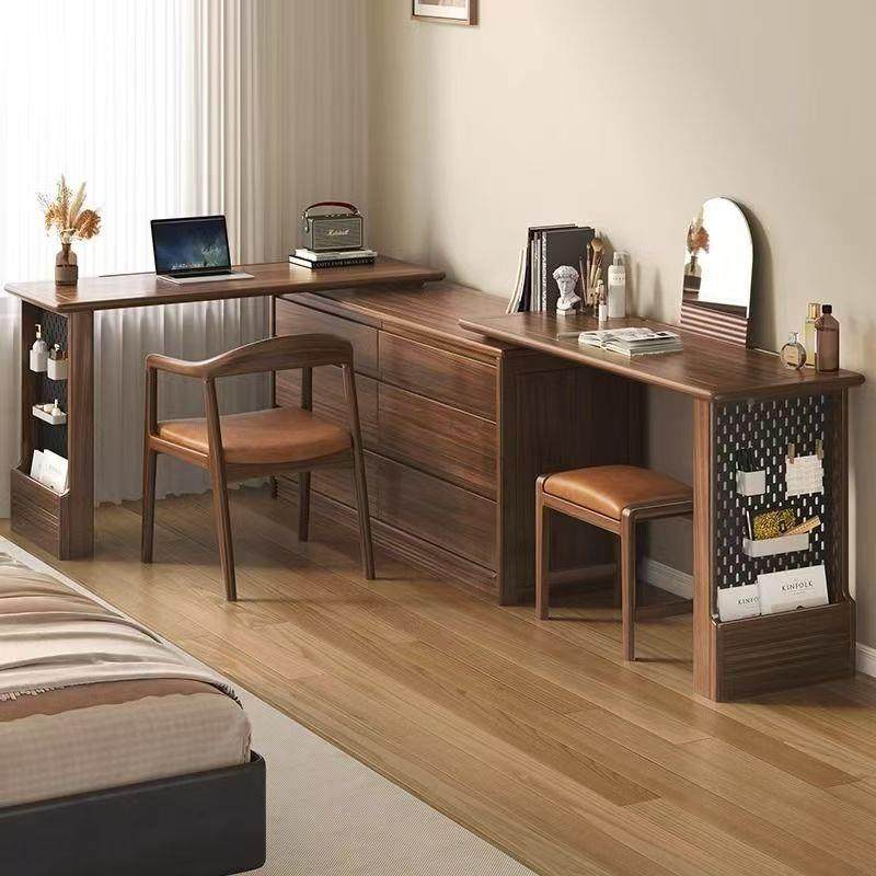 式新中1201514黑桌胡桃木梳妆室台实木简约卧小户型化妆斗柜书桌