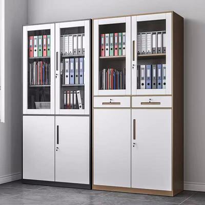 套料色铁皮文件柜资档CSV案财务凭证柜玻矮柜书柜移门柜带桌锁璃