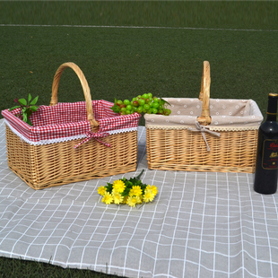 藤编收纳篮带盖野餐篮子手提A篮礼品包装篮水果篮子编织购物篮