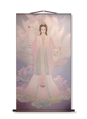 紫色九尾狐画像卷轴挂画八尾圣狐胡家东北出马客厅堂W口供奉装饰