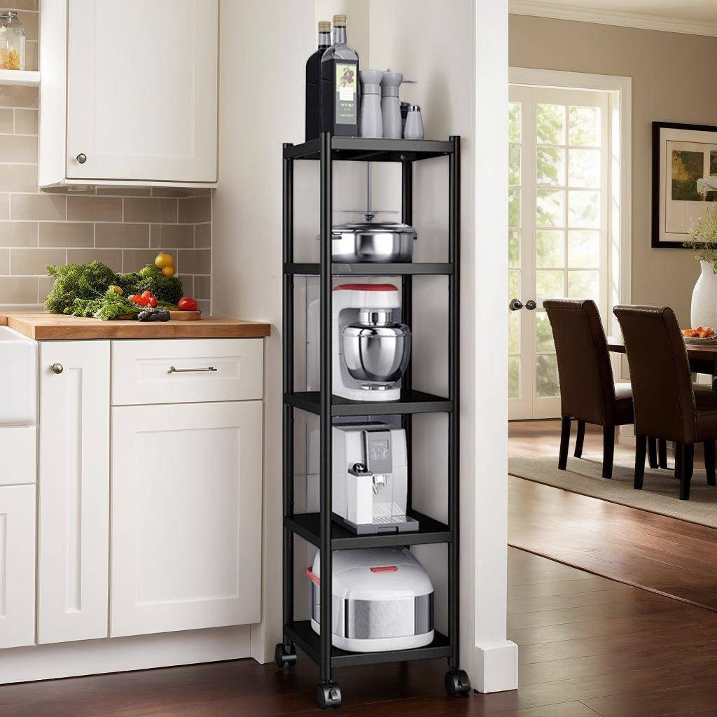 跨境夹缝置物架不锈钢厨房家用落地多层超窄冰箱收纳可移动收纳架