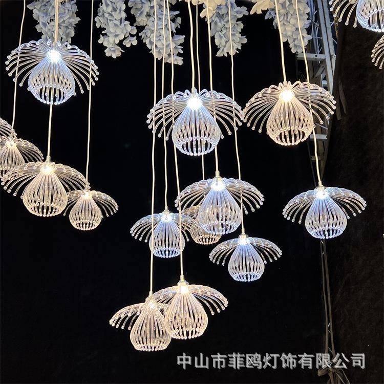 婚庆道具创意亚克力10头蒲公英吊灯发光水母海洋婚礼布置装饰灯