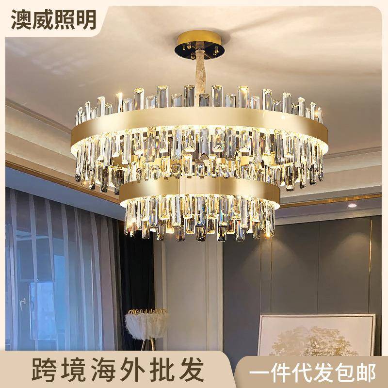 跨境轻奢水晶吊灯别墅客厅复式楼客厅灯酒店工程婚宴厅LED大吊灯