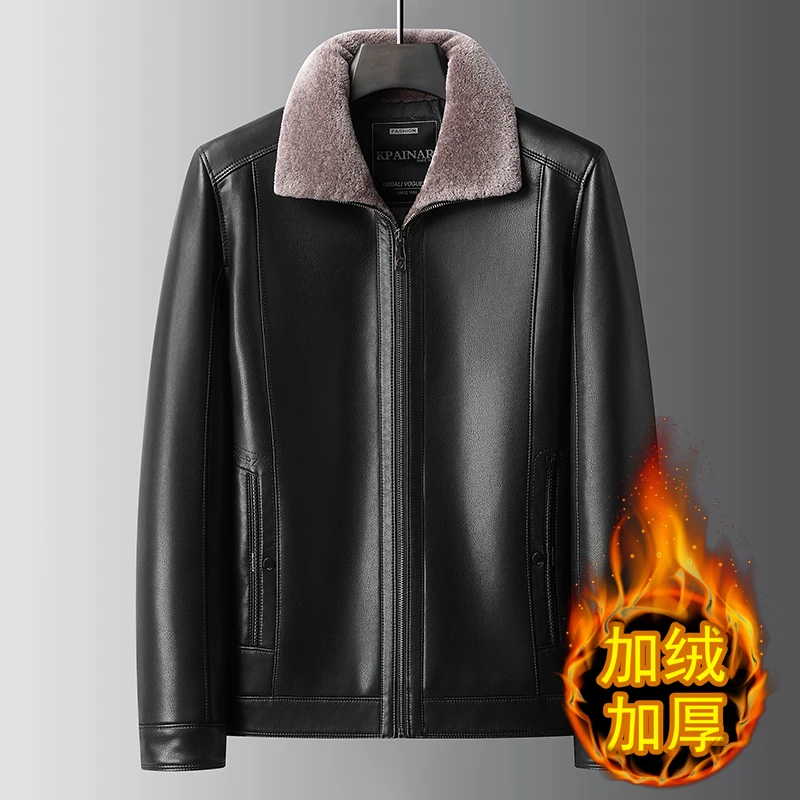 巷口老爹服装爸爸装冬季品质男装皮衣外套加绒加厚保暖皮夹克外套