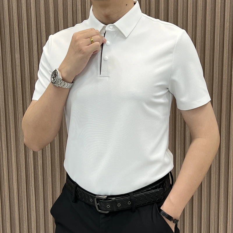 来源精品男装短袖polo衫半袖商务休闲翻领t恤上衣经典华夫格弹力