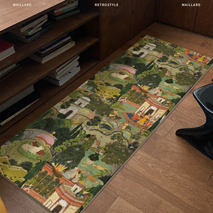 中古风卧室床边毯轻奢法式复古油画风美式客厅沙发垫飘窗防滑地毯