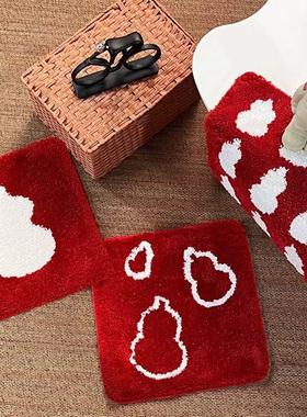 新年红色限定葫芦送福方形簇绒餐椅垫家用沙发垫办公室防滑坐垫