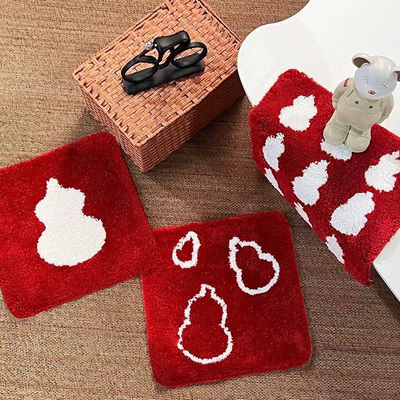 新年红色限定葫芦送福方形簇绒餐椅垫家用沙发垫办公室防滑坐垫