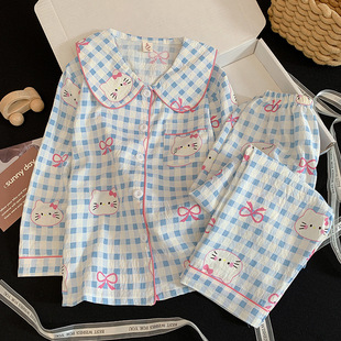 儿童kitty猫睡衣春秋季新款卡通哈喽kt亲子长袖长裤家居服可爱女
