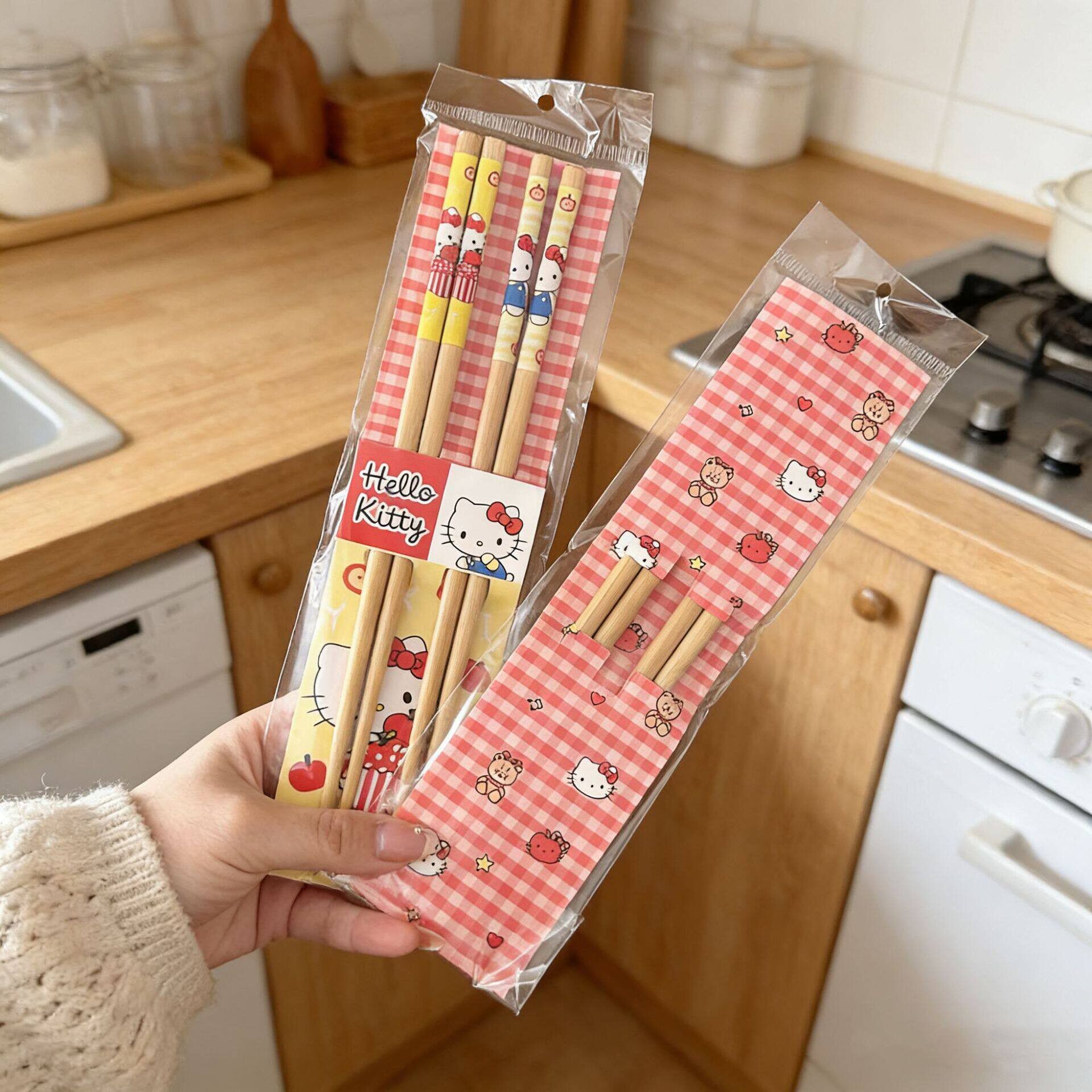 小孩子卡通筷子家用高档竹筷单人装kt猫可爱专用快防滑儿童筷24cm