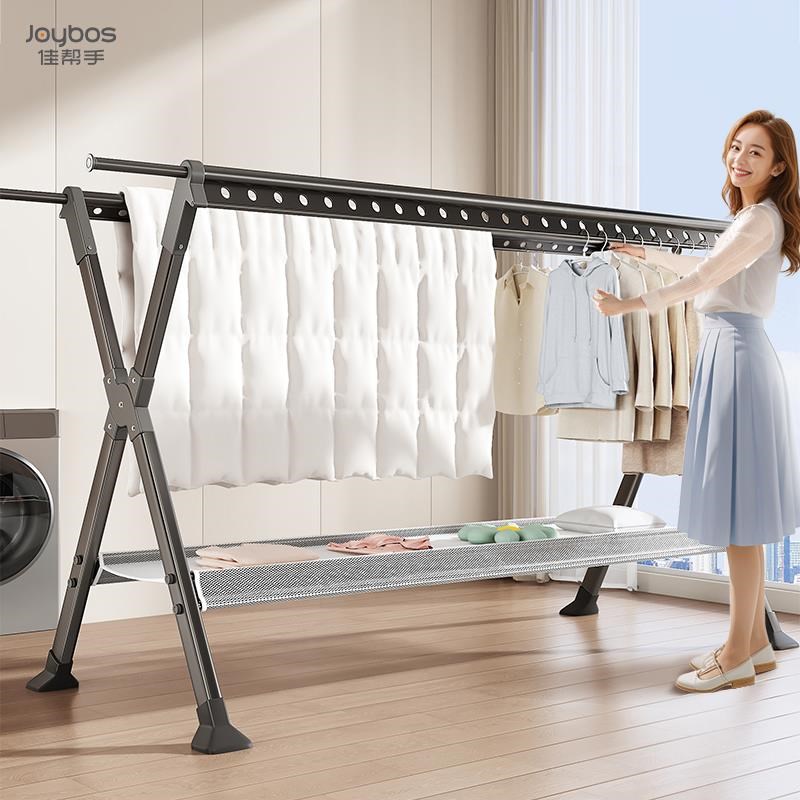 阳台晾衣架室内家用落地式加粗加厚室外晒被子P神器可折叠伸缩挂