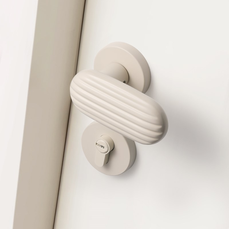 奶油风家用卧室门锁米白色房间木门门把手L磁吸静音分体室内房门
