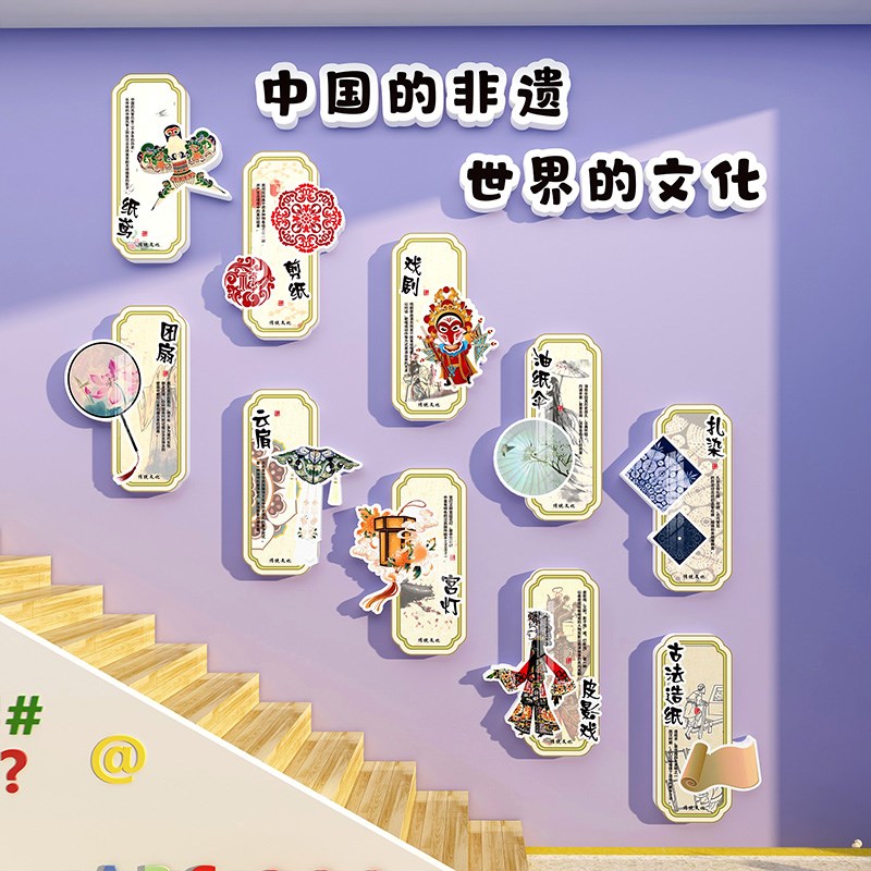 传统非遗幼儿园墙面装饰环创主题成品布置材料布置楼梯.走廊文化