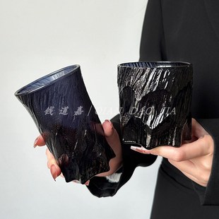茶杯客厅待客耐热L喝水杯家用耐高温玻璃 高级感黑灰玄冰杯架套装