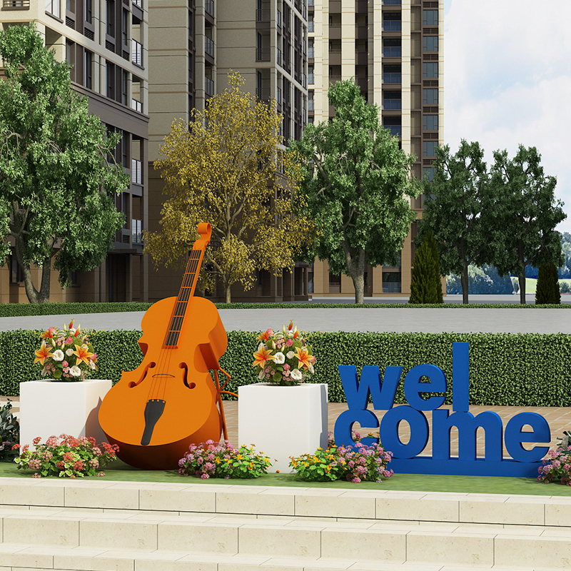 户外大提琴花架落地摆件金属婚创意庆道具园N林小区雕塑景观装饰