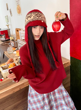 三与十三|山茶花|纯色保暖打底衫女半高领百搭休闲简约针织毛衣女