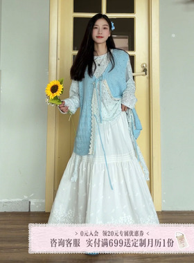 三与十三|铃兰花语|法式复古白色半身裙女绣花设计松紧腰蛋糕裙女