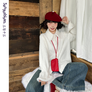 加绒保暖上衣女纽扣百搭毛绒衬衫 三与十三 新款 秋冬季 女 岛屿泡泡