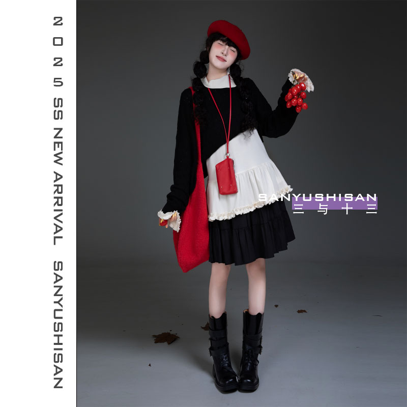 三与十三|结构主义|日系复古设计感不规则短款毛衣上衣