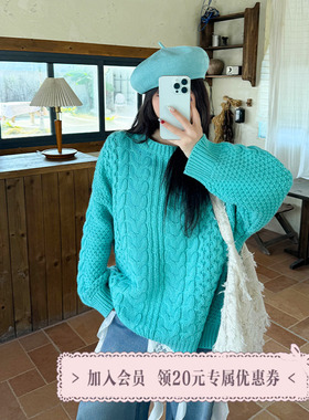 三与十三|冰川来信|冬季慵懒风上衣女圆领显瘦针织衫麻花毛衣女