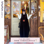 三与十三 日系百搭宽松显瘦连衣裙女丝绒花苞背带裙女 黑色胶片机