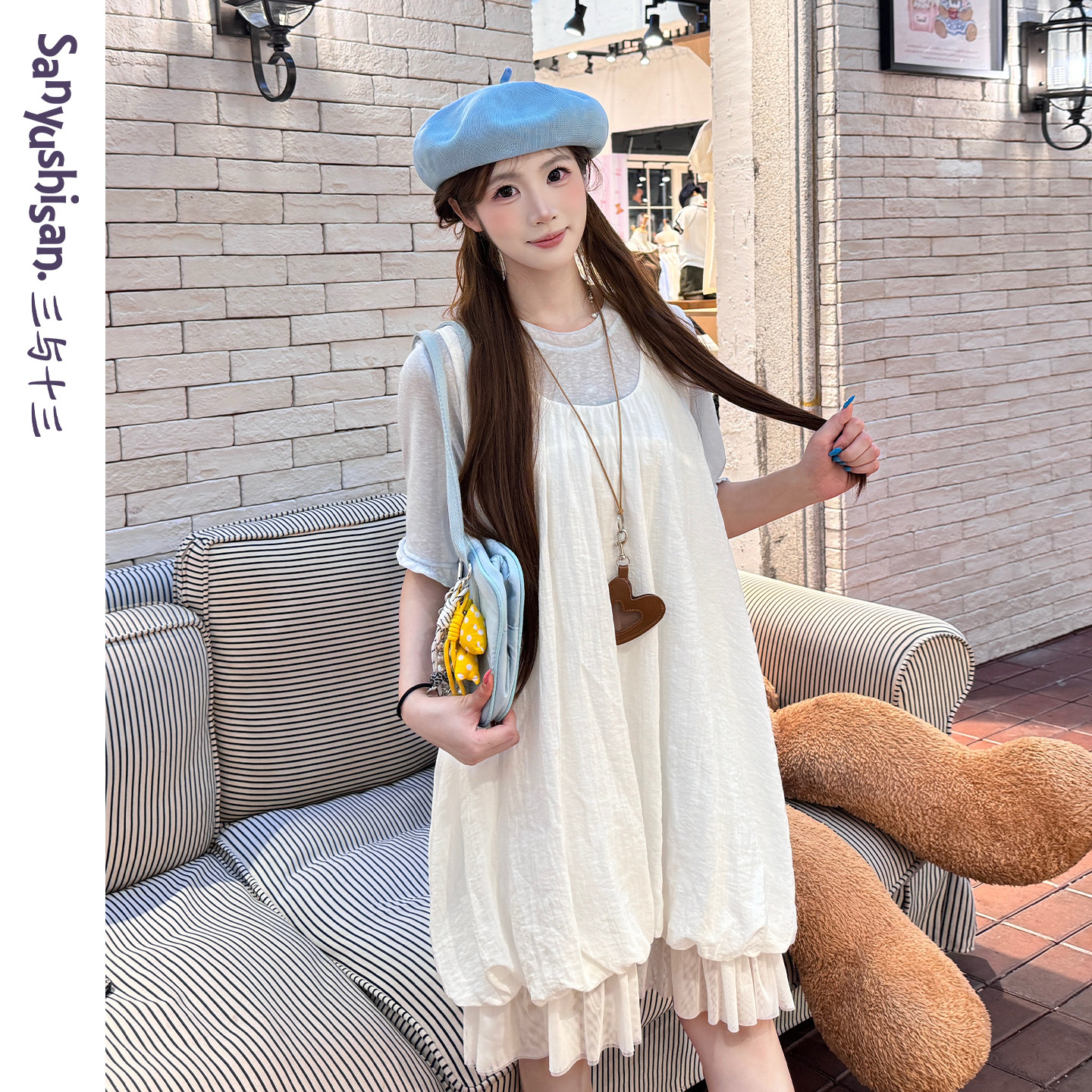 三与十三|雾漫星野|夏季韩系宽松背心花苞裙女纯色叠穿显瘦连衣裙