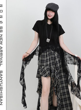 三与十三|蕾丝布偶|韩系甜美法式蕾丝上衣个性拼接修身短袖T恤女