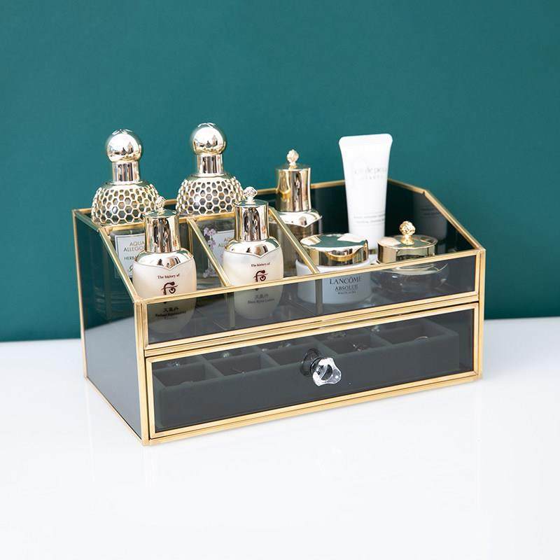梳妆台桌面玻璃化妆品收纳盒抽屉式高档轻奢香水护肤品整理置物架