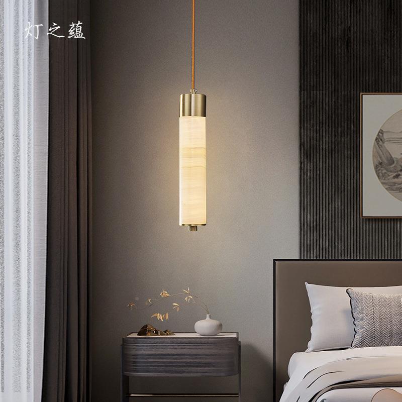 新中式书全铜轻奢床创头小吊灯天然云石卧室房GGW意楼梯吧餐厅台