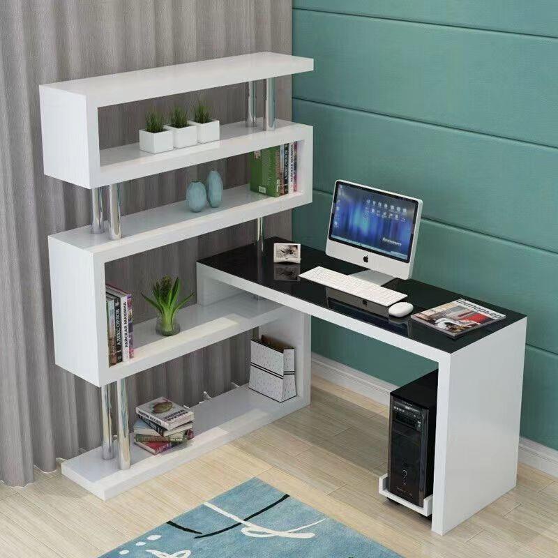 电脑桌带桌书柜旋转脑纹荔家用写电字桌桌学习办公桌书桌书架转角