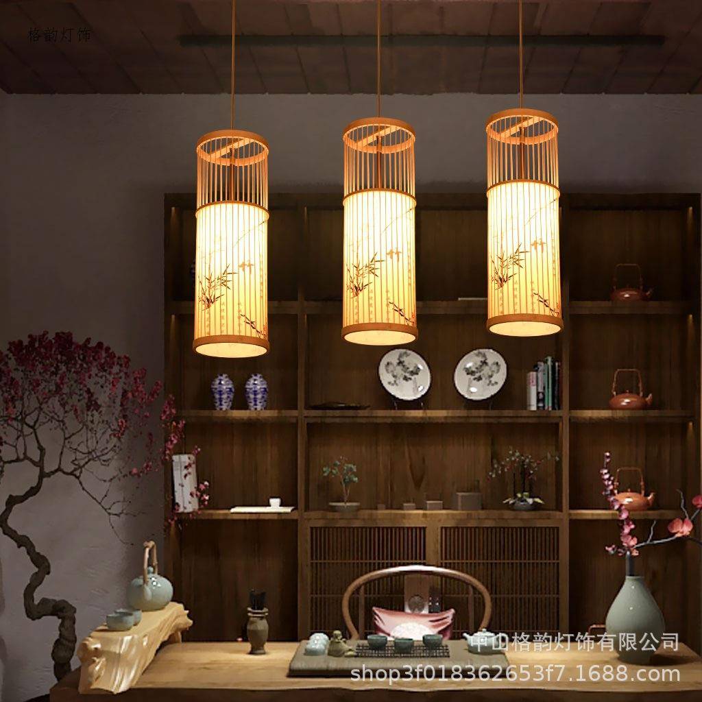 新中式禅意单头床头小吊灯前台吧台饭店餐馆竹编茶室日式餐厅灯具