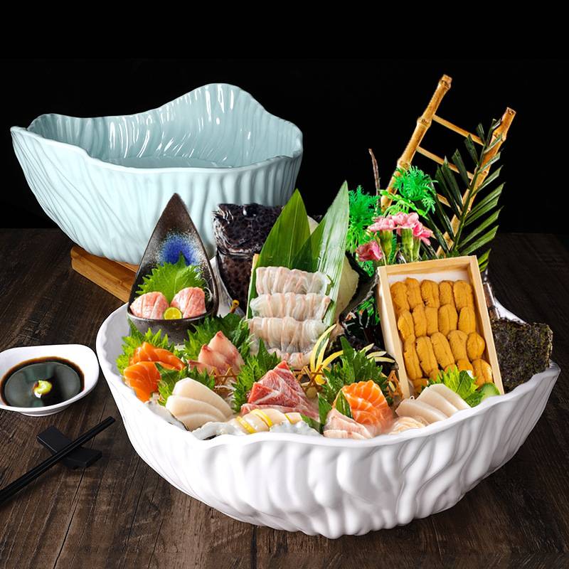 密胺贝壳形刺身拼盘鱼盘海鲜干冰盘三文鱼盘日韩料理自助餐盘商用