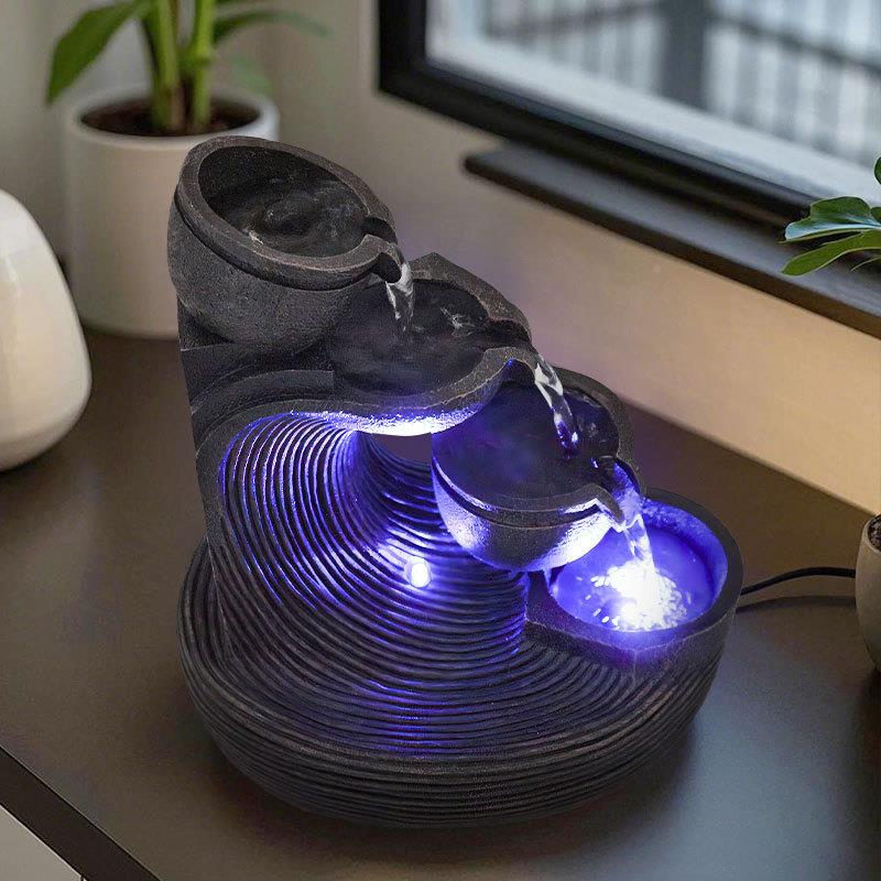 跨境流水罐台公装饰小喷流水摆件泉循环水SSG带灯办室桌面风水式