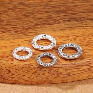 925银复古个性陨石坑隔片捶打纹面包环圈手工DIY饰品编绳串珠配件