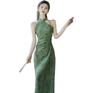 快速发货绿色旗袍晨袍o新中式女装宝宝周岁宴妈妈礼服满月宴百日