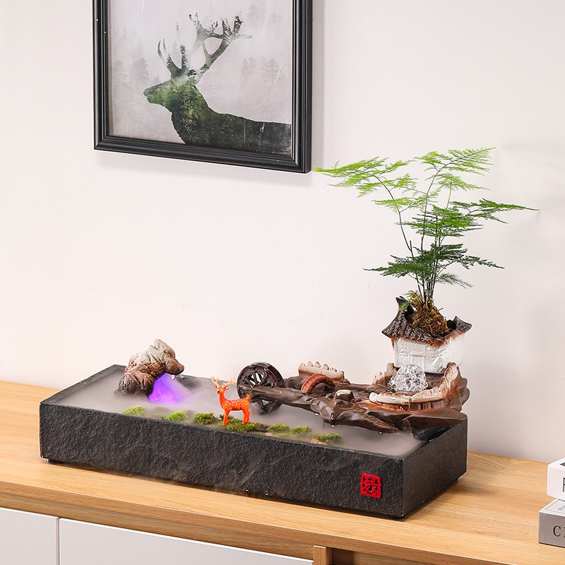 现货速发水车流水摆件循环水景观绿植盆栽招财客厅玄关电视柜装饰