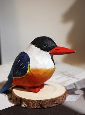 蓝翡翠手工木雕小鸟摆件卡通可爱动物办公室桌面趣味创意装饰品