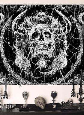 哥特式骷髅挂毯黑白背景布卧室床头挂布波西米亚家居装饰Trippy